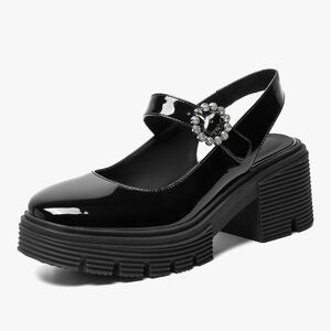 Black Chunky Heel Mary Jane Shoes